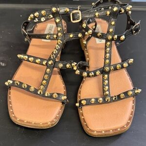 Steve Madden Black and Gold Studded Sandals